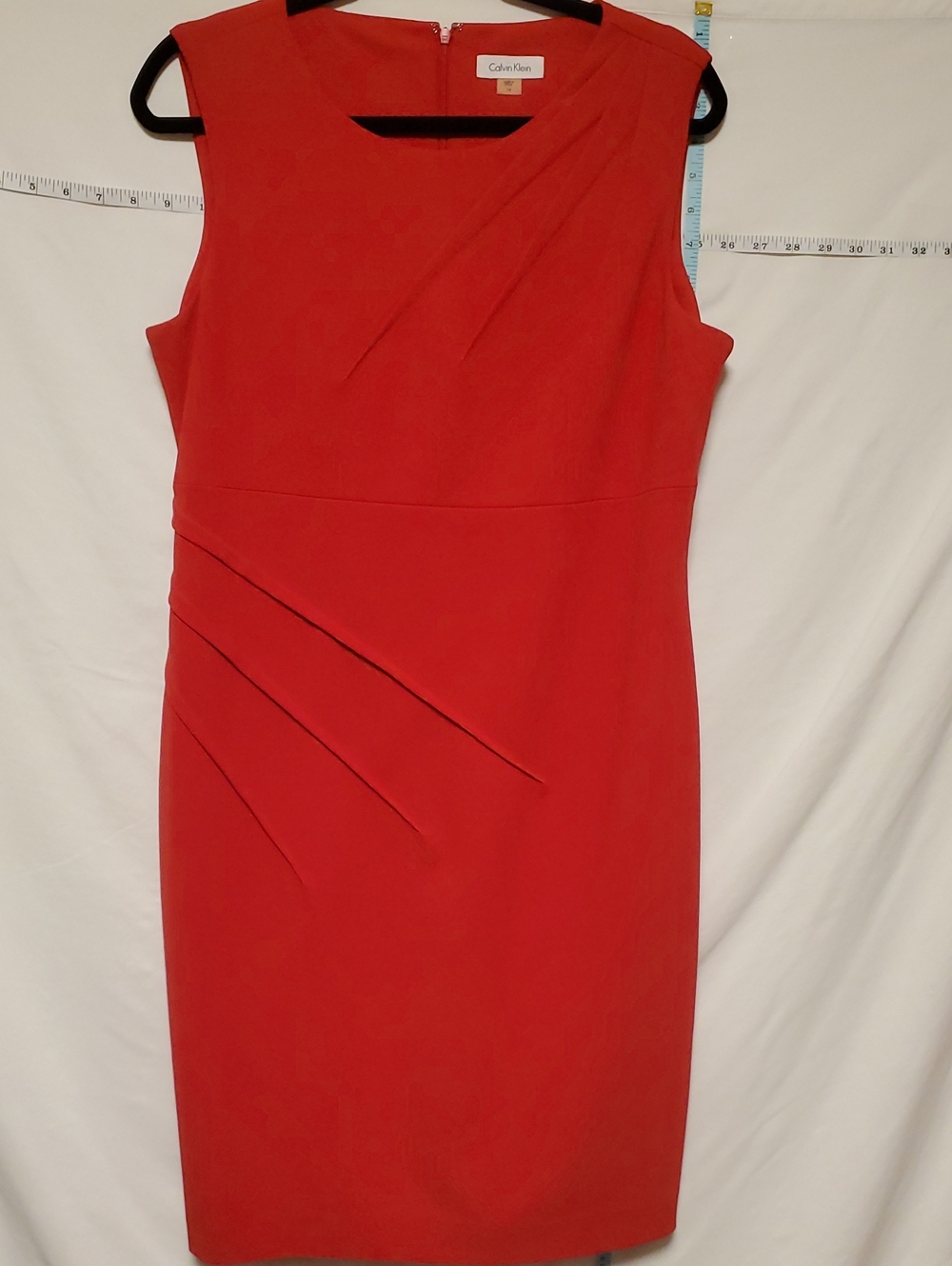 Calvin Klein Red Womens Asymetrical Detail Sheath Dress 14 Office Staple Evening